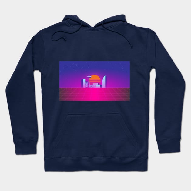 Synthwave 80's neon city Hoodie by RARA_AVIS